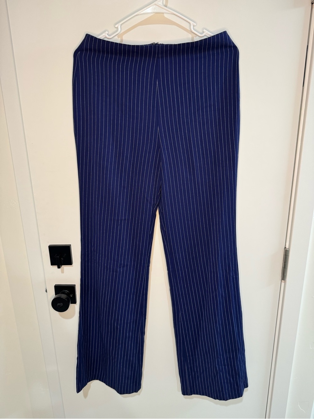 Reformation Navy Pinstripe Wide-Leg Trousers